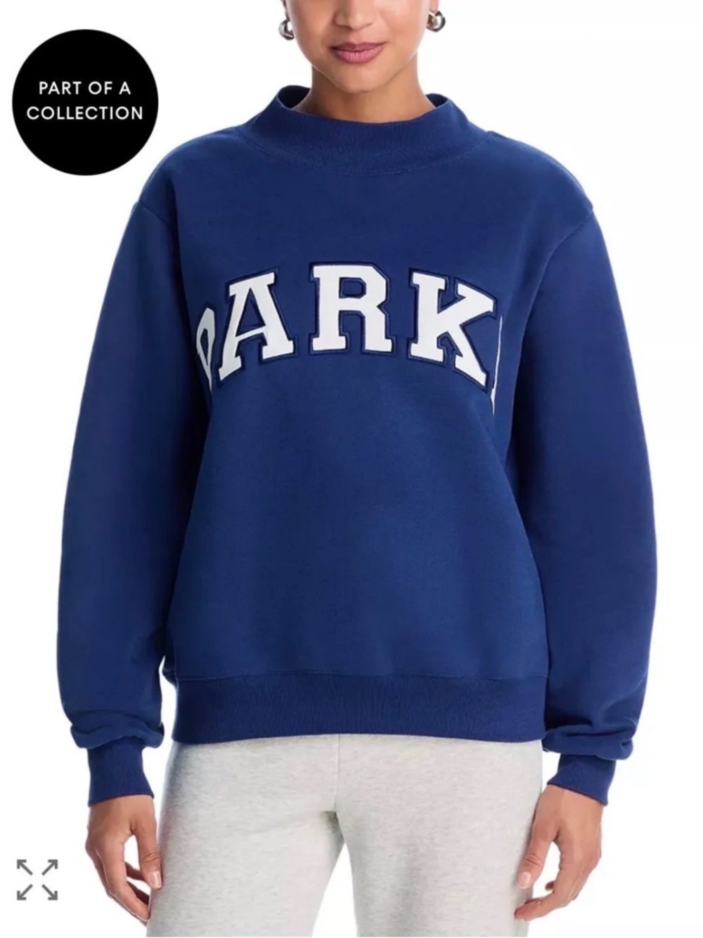 PARKE Denim White Varsity MockNeck Sweatshirt S/M Bloomingdale’s Drop